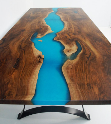 Eettafel tafels epoxyhars echt hout massief meubilair epoxytafel waterval nieuw