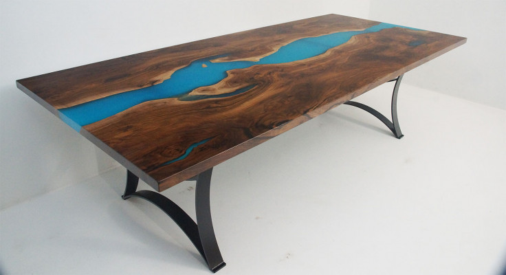 Eettafel tafels epoxyhars echt hout massief meubilair epoxytafel waterval nieuw