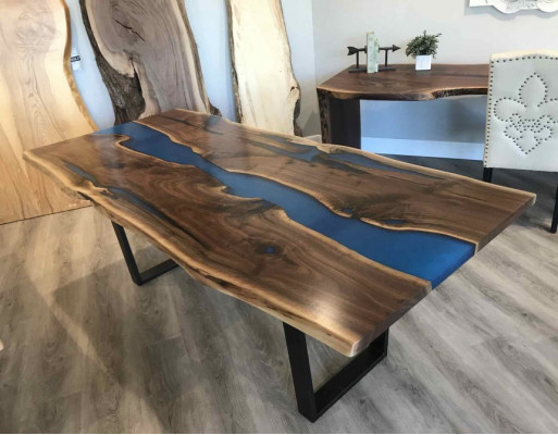 Tafel eettafel tafels epoxyhars epoxy echt hout massief ontwerp meubels 240x100