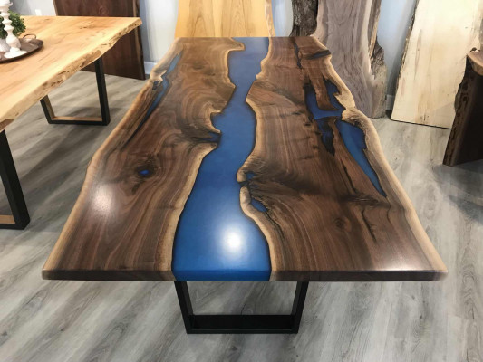 Tafel eettafel tafels epoxyhars epoxy echt hout massief ontwerp meubels 240x100