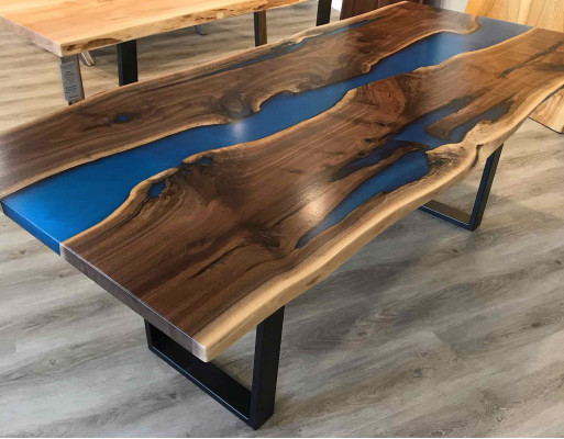 Tafel eettafel tafels epoxyhars epoxy echt hout massief ontwerp meubels 240x100