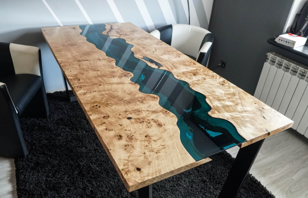 Tafels epoxyhars eettafel hout massief meubels epoxytafel giet hars waterval