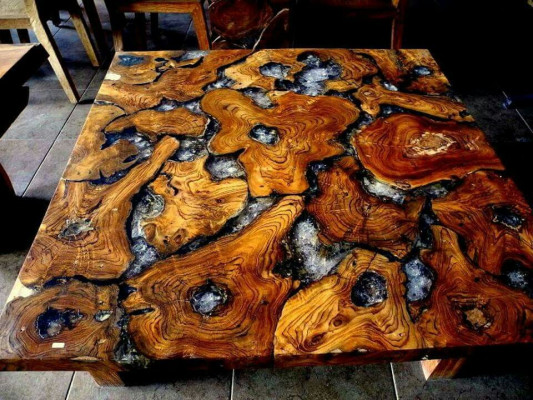 Epoxihars eettafel echt massief houten meubels waterval epoxy tafel 100x100