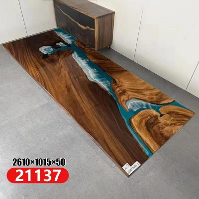 Epoxiharsen Riviertafel Echt massief hout Blauw water Tisch Epoxy
