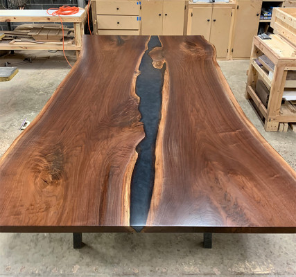 Riviertafel Eettafel Riviertafel Massief 240x100 Epoxyhars Zee Waterval