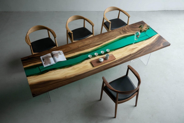 Epoxyhars Eettafel River Table Echt Hout Massieve Tafels 220x90