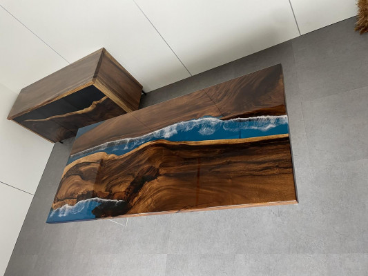 Eettafel Tafel Epoxyhars Massieve Tafels 220x90 Riviertafel Echt Hout