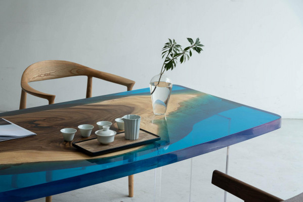 Eettafel Blue River Table Echt Hout 200x90 Tafels Epoxyhars Nieuw