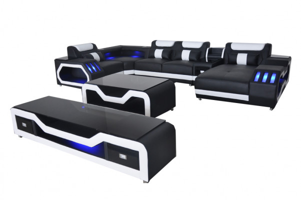 Leren bankstellen hoekbankontwerp bank woonomgeving + salontafel + RTV G8046