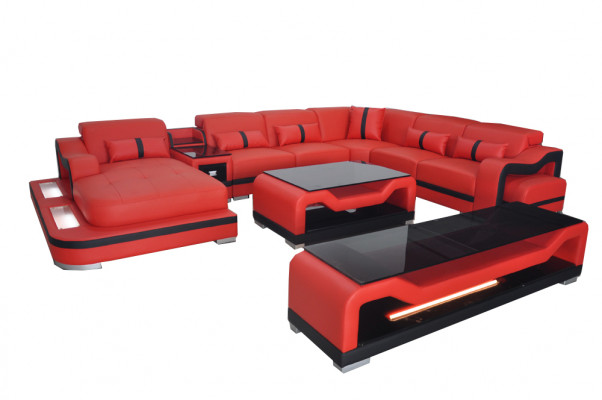 Leren bank bank hoekbank hoekbank woonlandschap + RTV + salontafel + USB