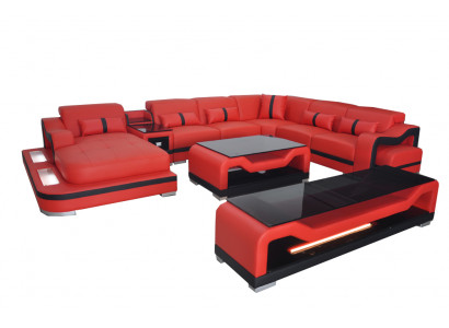 Leren bank bank hoekbank hoekbank woonlandschap + RTV + salontafel + USB