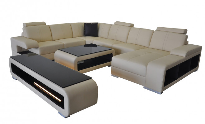 Leren bank woonlandschap set ontwerp modern hoekbank U-vorm tafel RTV G8028.