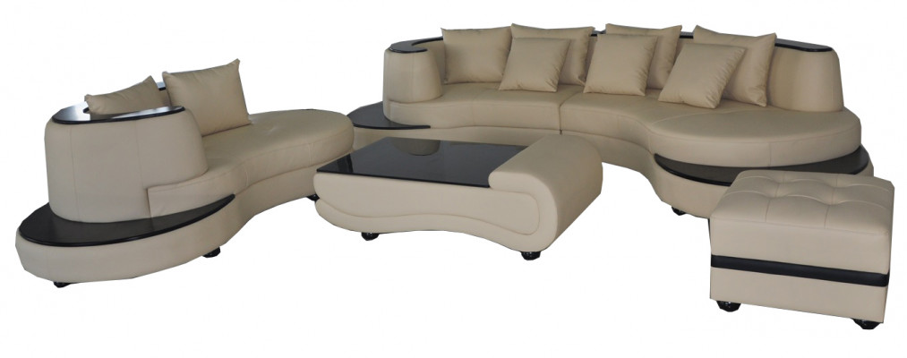 Luxe hoek leren bankstel landschap bekleding XXL Big Sofa U-vorm + chaise + tafel
