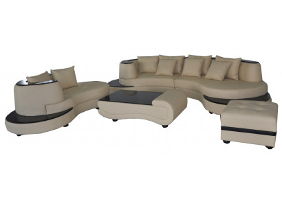 Luxe hoek leren bankstel landschap bekleding XXL Big Sofa U-vorm + chaise + tafel