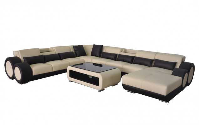 Leren bank woonlandschap set Design Modern Hoekbank U-vorm Chaise G8035