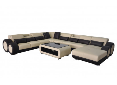 Leren bank woonlandschap set Design Modern Hoekbank U-vorm Chaise G8035