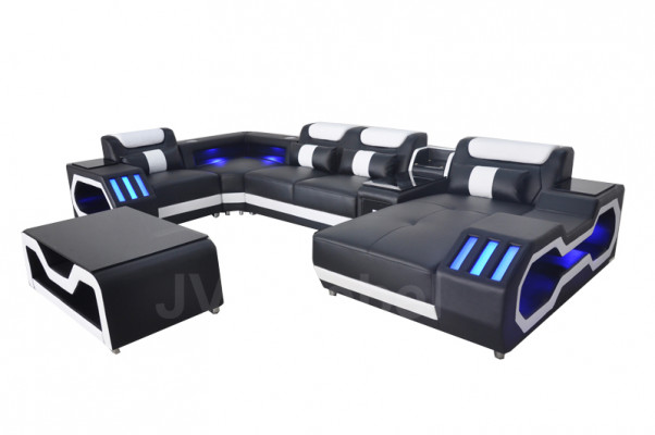 Lederen bankstel bekleding hoekstel Moderne woonkamer tafel + USB + LED