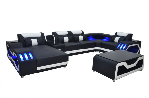 Lederen bankstel bekleding hoekstel Moderne woonkamer tafel + USB + LED