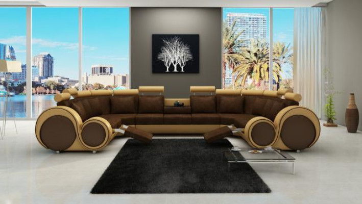 Moderne leren bank hoekbank gestoffeerde banken XXL Big woonlandschappen + USB