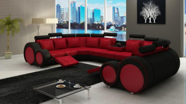 Moderne leren bank hoekbank gestoffeerde banken XXL Big woonlandschappen + USB