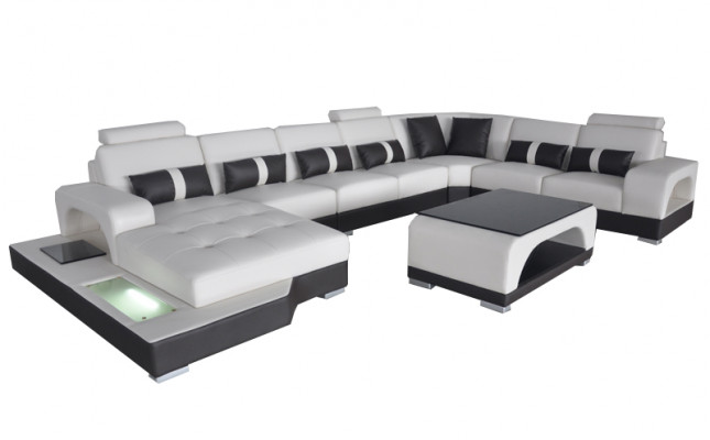 Leren bank Moderne zitbank Bekleding Ontwerp Hoekbank Woonlandschap + Tafel