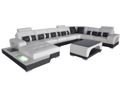 Leren bank Moderne zitbank Bekleding Ontwerp Hoekbank Woonlandschap + Tafel