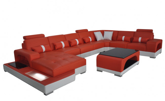 Leren bank Moderne zitbank Bekleding Ontwerp Hoekbank Woonlandschap + Tafel