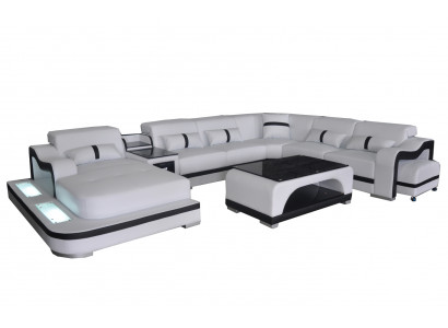 Hoekbank Hoekbank Hoekbank Bank Bank Bekleding Woonlandschap Tafel USB LED Nieuw
