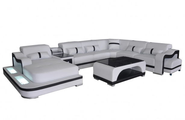 Leder bank kussen zit woonlandschap ontwerp modern hoek bankstel U-vorm + tafel