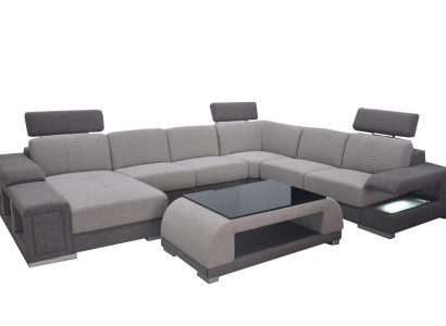 Bankstel Moderne bank Leren hoekbank Bank Stoffering Woonlandschap USB + Tafel
