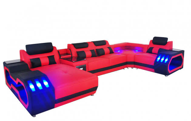 Leren bankstel Hoekbank Woonlandschap Set Design Moderne Bank U-vormige Bank met USB