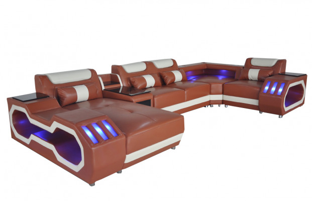 Leren bankstel Hoekbank Woonlandschap Set Design Moderne Bank U-vormige Bank met USB