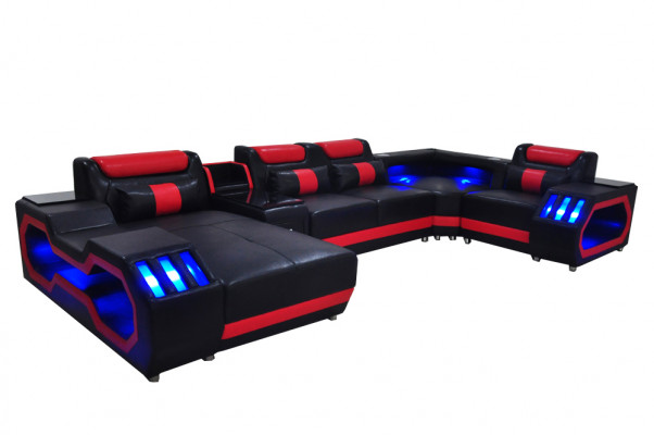 Leren bankstel Hoekbank Woonlandschap Set Design Moderne Bank U-vormige Bank met USB