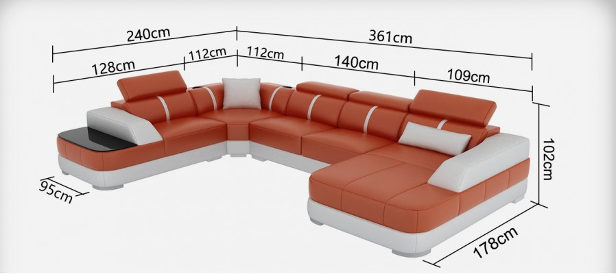 Ontwerp Hoekbank Zitbank Lederen Bekleding Hoekbank Woonlandschap Bank met USB