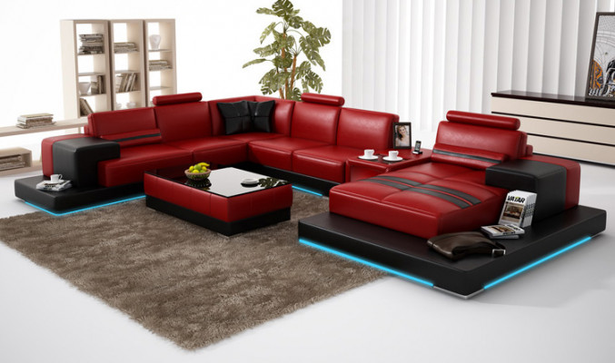 Lederen bank Bank Woonlandschap Hoekbank Hoekstel Modern Design Bank + USB