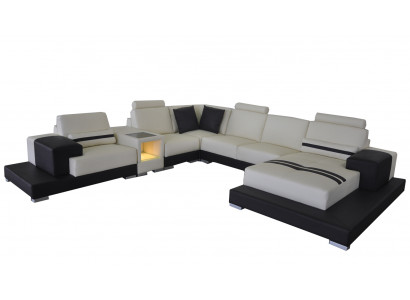 Leren bank Bank woonsamenstelling Hoekbankstel Ontwerp Modern Sofa U-vorm USB