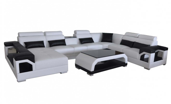Leren hoekbank sofa Moderne zitbankontwerp Woonlandschap + Tafel + USB