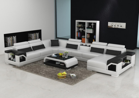 Leren hoekbank sofa Moderne zitbankontwerp Woonlandschap + Tafel + USB