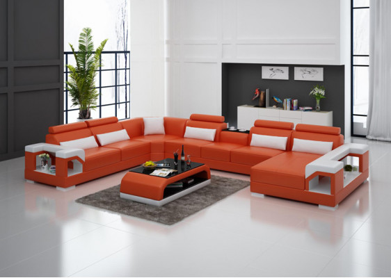 Leren hoekbank sofa Moderne zitbankontwerp Woonlandschap + Tafel + USB