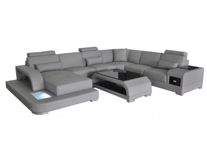 Leren bank woonlandschap hoekbank zithoek zitgroep bank bank + USB + tafel
