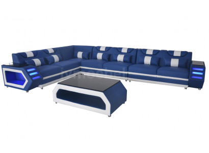 Leren bank met USB woonlandschap hoekbank hoek set ontwerp modern bankstel G8017C