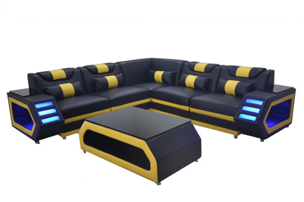 Volledige set hoekbank hoekbank bank gestoffeerde hoekbank + tafel + USB