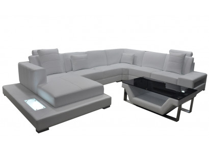 Eck Lederbank Bank Bekleding Hoekbank Set U Vorm Woonlandschap Ontwerp