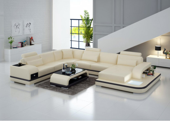 Leren bank woonlandschap set Design Modern hoekbank bank U-vorm G8013 + tafel
