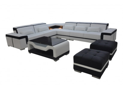 Leren bank bank bekleding hoek moderne set woonlandschap tafel krukje G8020B