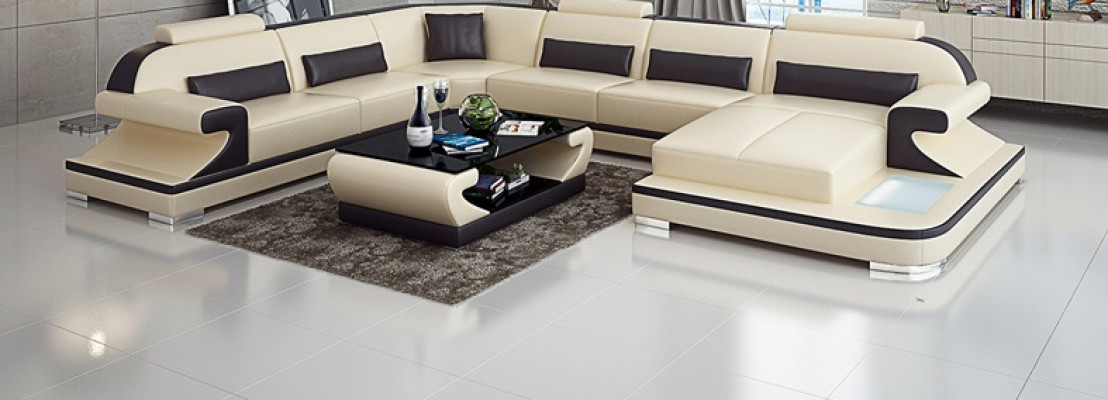 Leren bank Bank woonlandschap hoekbank hoekbankstel design modern bank met USB