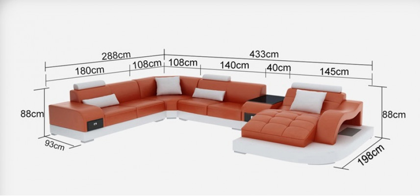 Leren bank met USB Moderne zitbank Gestoffeerd ontwerp Hoekbank + Tafel + Licht