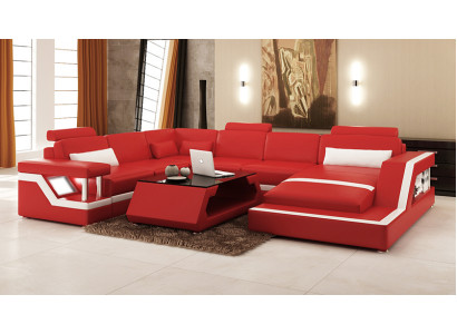 Ontwerp Leren Woonlandschap Hoekbank Moderne Set Bank Hoek Rood USB + LED