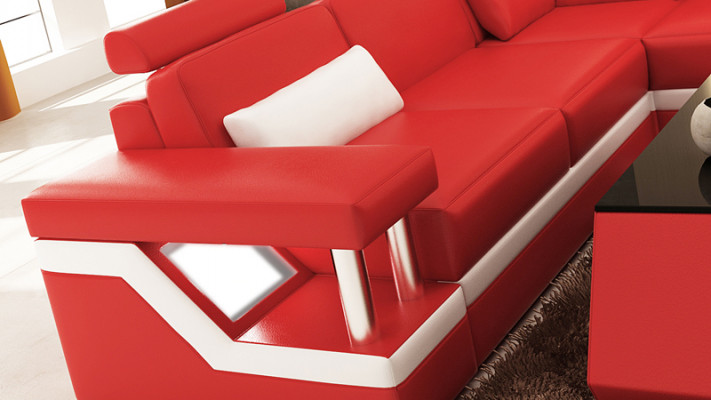 Ontwerp Leren Woonlandschap Hoekbank Moderne Set Bank Hoek Rood USB + LED