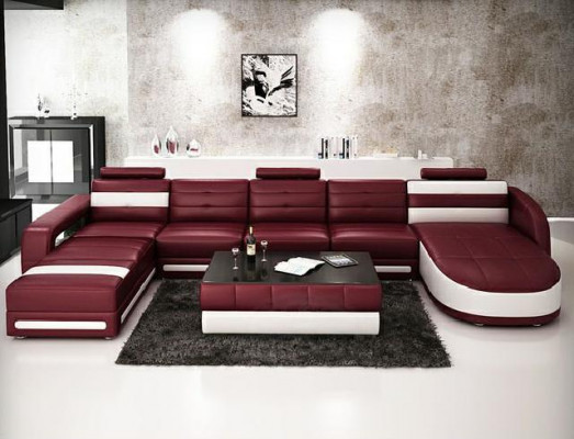 LEREN BANKSTEL DESIGNER WOONLANDSCHAP SOFA U-VORM met USB-COLO 3 HOEKBANK BANK NIEUW